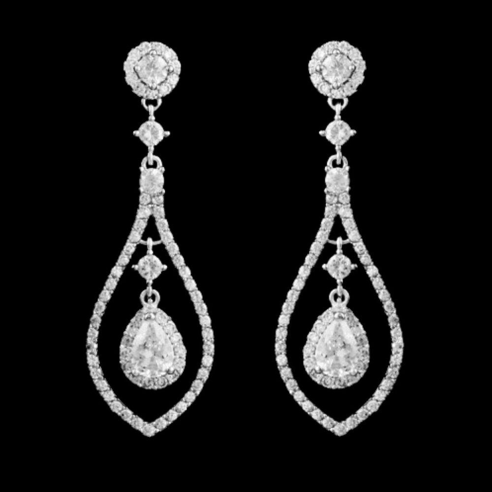 Pear Shaped Cubic Zirconia Drop Earrings